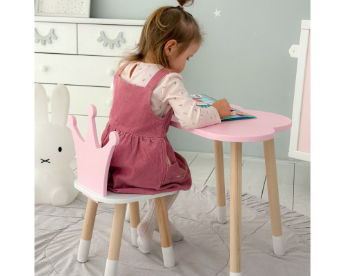 Стол облачко 46х70х40 и стульчик коронка 26.5х26х25, детский столик и стул для игр/занят, розовый с белым