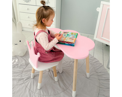 Стол облачко 46х70х40 и стульчик коронка 26.5х26х25, детский столик и стул для игр/занят, розовый с белым