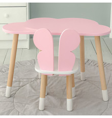 Стол облачко 46х70х40 и стульчик бабочка 26.5х26х25, детский столик и стул для рисования/занятий, розовый с белым