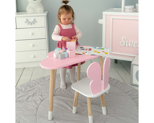 Стол облачко 46х70х40 и стульчик бабочка 26.5х26х25, детский столик и стул для рисования/занятий, розовый с белым