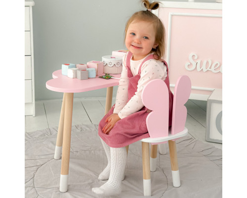Стол облачко 46х70х40 и стульчик бабочка 26.5х26х25, детский столик и стул для рисования/занятий, розовый с белым