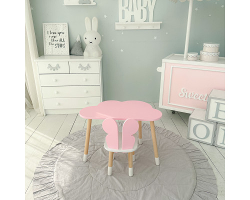 Стол облачко 46х70х40 и стульчик бабочка 26.5х26х25, детский столик и стул для рисования/занятий, розовый с белым