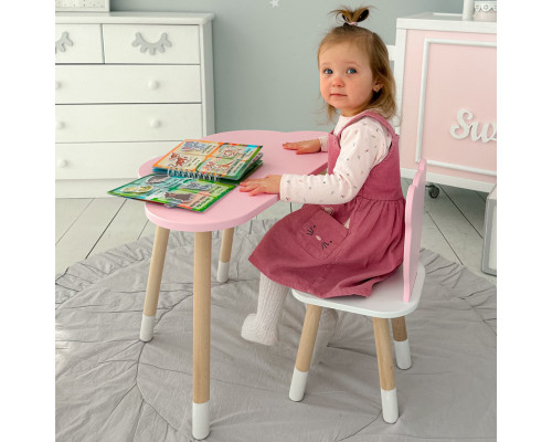 Столик облачка 46х70х40 и стул медвежа 26.5х26х25, детский стол и стульчик для рисования/занят, розовый с белым