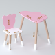 Столик облачка 46х70х40 и стул медвежа 26.5х26х25, детский стол и стульчик для рисования/занят, розовый с белым