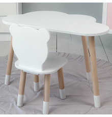 Столик облачко 46х70х40 и стульчик мишка 26.5х26х25, стол и стул в детский, белый