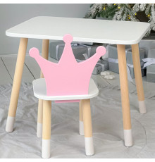 Стол в детскую комнату 46х60х45 и стул корона 26.5х26х25, столик и стульчик для девочки, розовый с белым