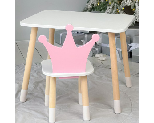 Стол в детскую комнату 46х60х45 и стул корона 26.5х26х25, столик и стульчик для девочки, розовый с белым