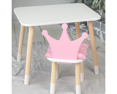 Стол в детскую комнату 46х60х45 и стул корона 26.5х26х25, столик и стульчик для девочки, розовый с белым