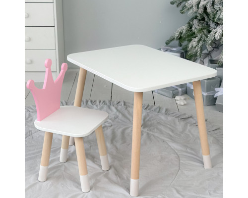 Стол в детскую комнату 46х60х45 и стул корона 26.5х26х25, столик и стульчик для девочки, розовый с белым