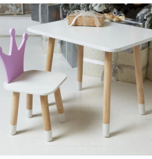 Детский стол 46х60х45 и стул корона 26.5х26х25, столик и стульчик для девчачьей комнаты, фиолетовый с белым