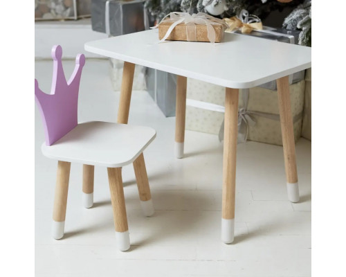 Детский стол 46х60х45 и стул корона 26.5х26х25, столик и стульчик для девчачьей комнаты, фиолетовый с белым