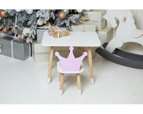 Детский стол 46х60х45 и стул корона 26.5х26х25, столик и стульчик для девчачьей комнаты, фиолетовый с белым