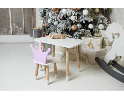 Детский стол 46х60х45 и стул корона 26.5х26х25, столик и стульчик для девчачьей комнаты, фиолетовый с белым