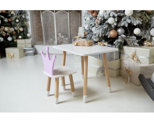 Детский стол 46х60х45 и стул корона 26.5х26х25, столик и стульчик для девчачьей комнаты, фиолетовый с белым