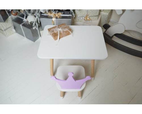 Детский стол 46х60х45 и стул корона 26.5х26х25, столик и стульчик для девчачьей комнаты, фиолетовый с белым