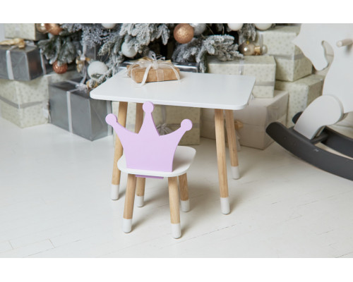 Детский стол 46х60х45 и стул корона 26.5х26х25, столик и стульчик для девчачьей комнаты, фиолетовый с белым