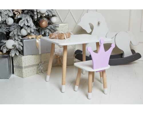Детский стол 46х60х45 и стул корона 26.5х26х25, столик и стульчик для девчачьей комнаты, фиолетовый с белым