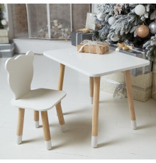 Стол прямоугольный 46х60х45 и стул медведик 26.5х26х25, столик и стульчик для хлопковой комнаты, белый