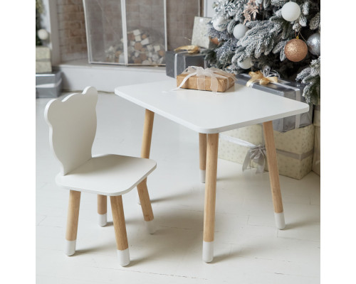 Стол прямоугольный 46х60х45 и стул медведик 26.5х26х25, столик и стульчик для хлопковой комнаты, белый