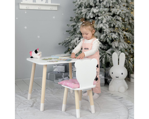 Стол прямоугольный 46х60х45 и стул медведик 26.5х26х25, столик и стульчик для хлопковой комнаты, белый