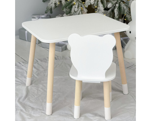Стол прямоугольный 46х60х45 и стул медведик 26.5х26х25, столик и стульчик для хлопковой комнаты, белый