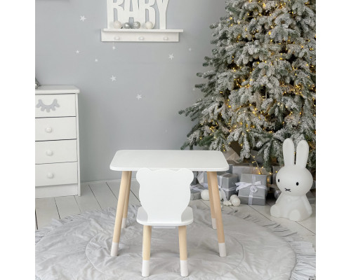 Стол прямоугольный 46х60х45 и стул медведик 26.5х26х25, столик и стульчик для хлопковой комнаты, белый