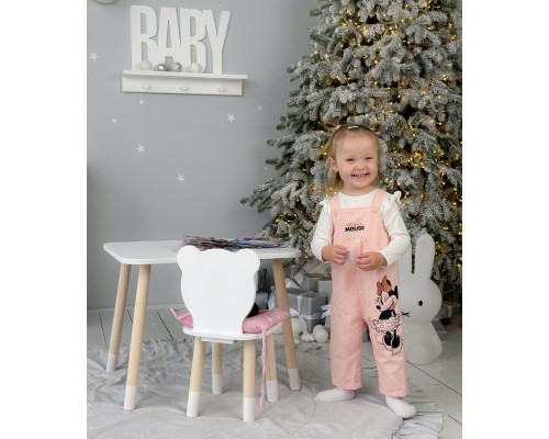 Стол прямоугольный 46х60х45 и стул медведик 26.5х26х25, столик и стульчик для хлопковой комнаты, белый