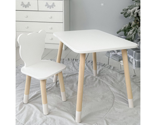Стол прямоугольный 46х60х45 и стул медведик 26.5х26х25, столик и стульчик для хлопковой комнаты, белый