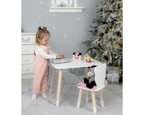 Стол прямоугольный 46х60х45 и стул медведик 26.5х26х25, столик и стульчик для хлопковой комнаты, белый