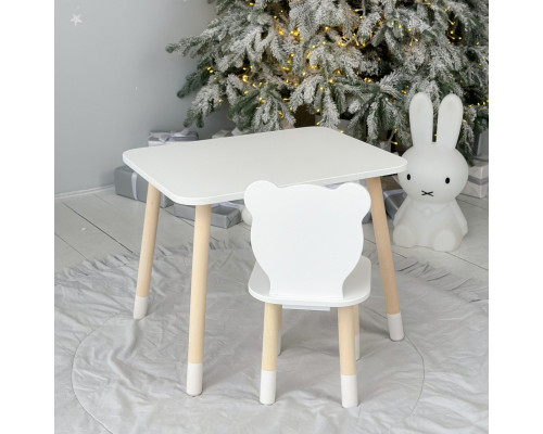 Стол прямоугольный 46х60х45 и стул медведик 26.5х26х25, столик и стульчик для хлопковой комнаты, белый