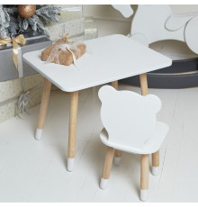 Стол прямоугольный 46х60х45 и стул медвежонок 26.5х26х25, столик и стульчик в детскую, белый