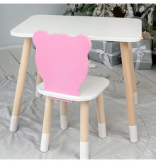 Стол прямоугольный 46х60х45 и стул медвежонок 26.5х26х25, столик и стульчик в детскую, белый с розовым