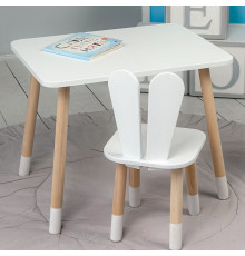 Стол прямоугольный 46х60х45 и стул ушка кролика 26.5х26х25, столик и стульчик в детский, белый