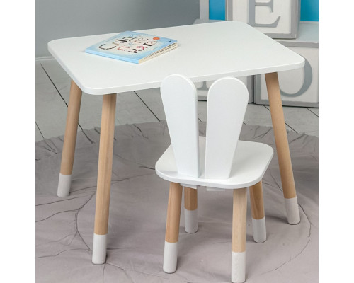 Стол прямоугольный 46х60х45 и стул ушка кролика 26.5х26х25, столик и стульчик в детский, белый