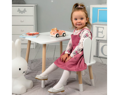 Стол прямоугольный 46х60х45 и стул ушка кролика 26.5х26х25, столик и стульчик в детский, белый