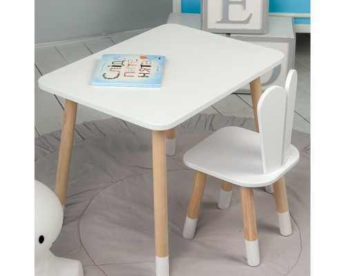 Стол прямоугольный 46х60х45 и стул ушка кролика 26.5х26х25, столик и стульчик в детский, белый