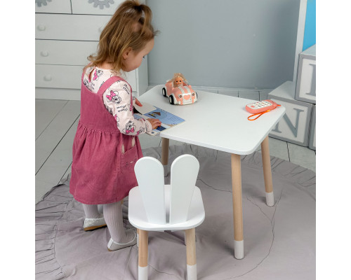 Стол прямоугольный 46х60х45 и стул ушка кролика 26.5х26х25, столик и стульчик в детский, белый