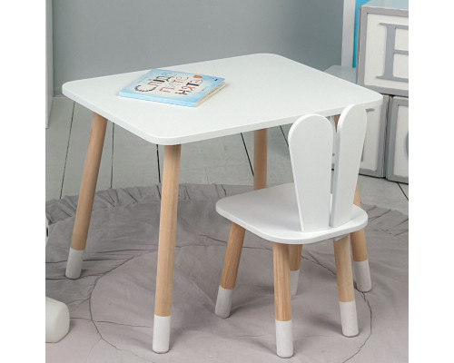 Стол прямоугольный 46х60х45 и стул ушка кролика 26.5х26х25, столик и стульчик в детский, белый