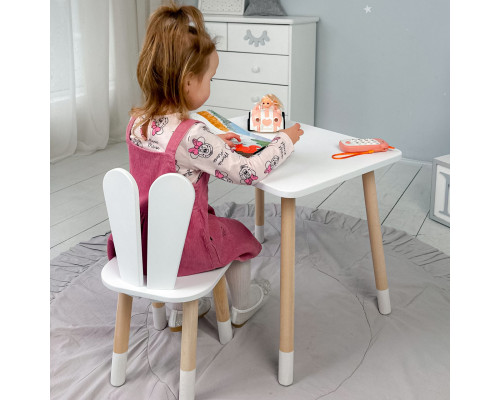 Стол прямоугольный 46х60х45 и стул ушка кролика 26.5х26х25, столик и стульчик в детский, белый