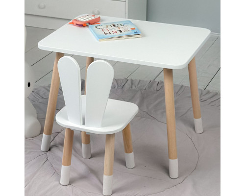 Стол прямоугольный 46х60х45 и стул ушка кролика 26.5х26х25, столик и стульчик в детский, белый