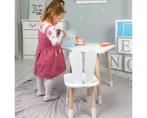 Стол прямоугольный 46х60х45 и стул ушка кролика 26.5х26х25, столик и стульчик в детский, белый