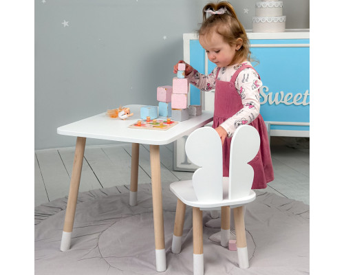 Стол прямоугольный 46х60х45 и стул бабочка 26.5х26х25, столик и стульчик для девочки до 7 лет, белый