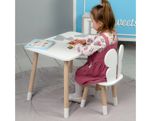Стол прямоугольный 46х60х45 и стул бабочка 26.5х26х25, столик и стульчик для девочки до 7 лет, белый