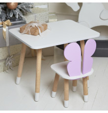 Детский стол 46х60х45 и стул крылышки бабочки 26.5х26х25, столик и стульчик для девочки, фиолетовый с белым