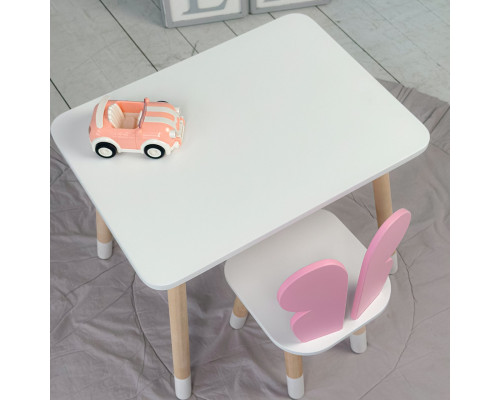 Столик прямоугольный 46х60х45 и стульчик бабочка 26.5х26х25, стол и стул в детскую, белый с розовым