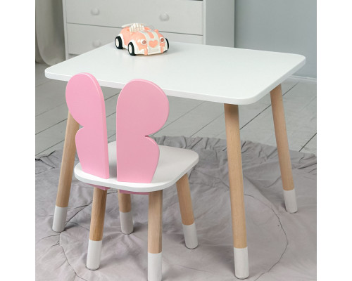 Столик прямоугольный 46х60х45 и стульчик бабочка 26.5х26х25, стол и стул в детскую, белый с розовым