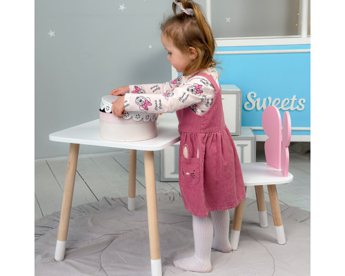 Столик прямоугольный 46х60х45 и стульчик бабочка 26.5х26х25, стол и стул в детскую, белый с розовым