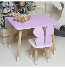 Детский стол 46х60х45 и стул крылышка бабочки 26.5х26х25, столик и стульчик для девчачьей комнаты, фиолетовый с белым