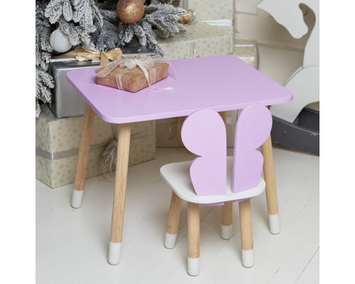 Детский стол 46х60х45 и стул крылышка бабочки 26.5х26х25, столик и стульчик для девчачьей комнаты, фиолетовый с белым
