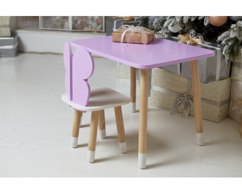 Детский стол 46х60х45 и стул крылышка бабочки 26.5х26х25, столик и стульчик для девчачьей комнаты, фиолетовый с белым